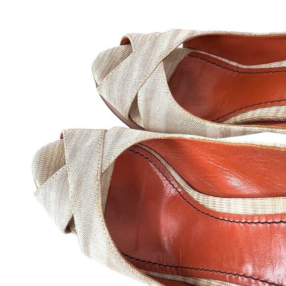 MISSONI Signature Leather Slingback 5" Platform Heel in Beige & Cream Size 7 - Picture 8 of 16